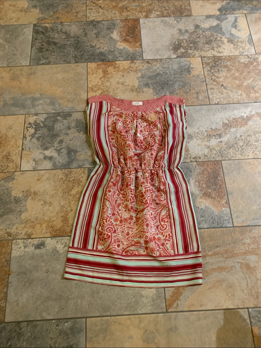 Loft Women’s Red Paisley & Stripe Summer Dress